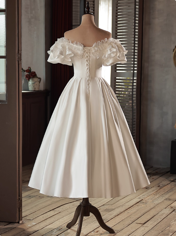 New Design Wedding Dress Off Shoulder Ruffle Pleated Wedding Dress  D3725