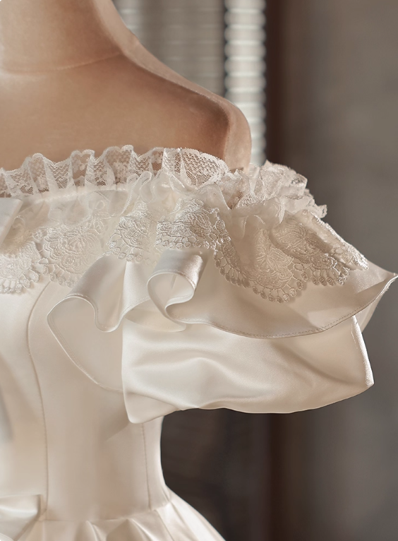 New Design Wedding Dress Off Shoulder Ruffle Pleated Wedding Dress  D3725