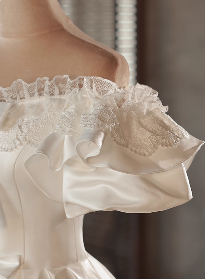 New Design Wedding Dress Off Shoulder Ruffle Pleated Wedding Dress  D3725
