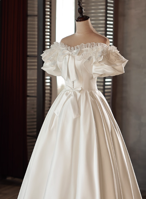 New Design Wedding Dress Off Shoulder Ruffle Pleated Wedding Dress  D3725