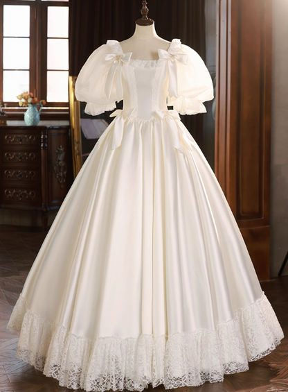 Vintage Wedding Dress Square Neck Lace Pleated Wedding Dress  D3727