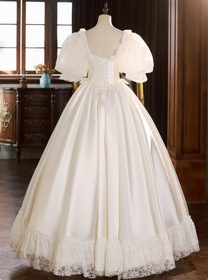 Vintage Wedding Dress Square Neck Lace Pleated Wedding Dress  D3727