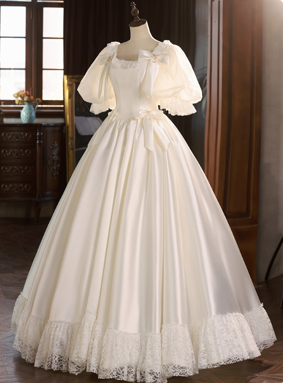 Vintage Wedding Dress Square Neck Lace Pleated Wedding Dress  D3727
