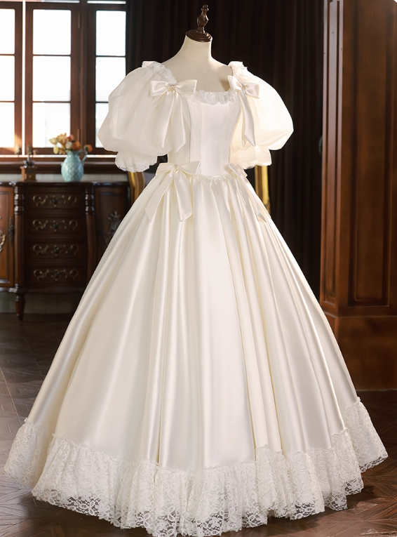 Vintage Wedding Dress Square Neck Lace Pleated Wedding Dress  D3727
