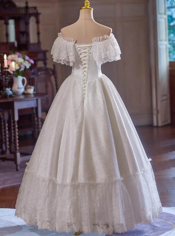 Vintage Wedding Dress Off Shoulder Lace Pleated Wedding Dress  D3733