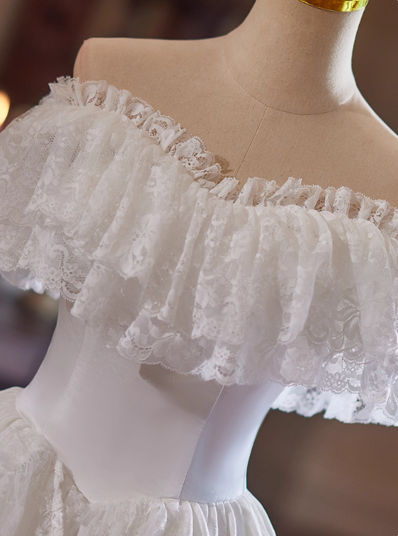 Vintage Wedding Dress Off Shoulder Lace Pleated Wedding Dress  D3733