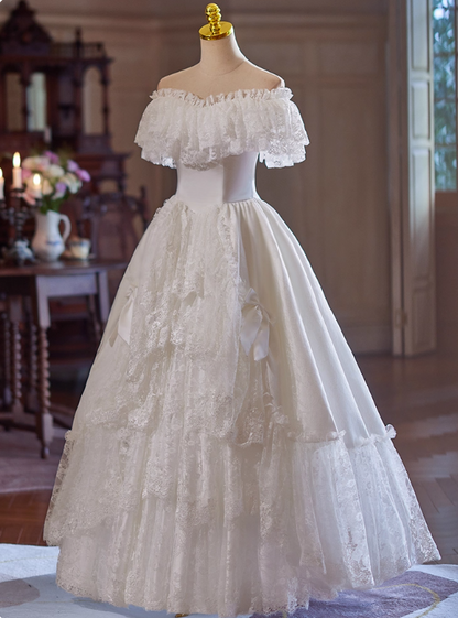 Vintage Wedding Dress Off Shoulder Lace Pleated Wedding Dress  D3733