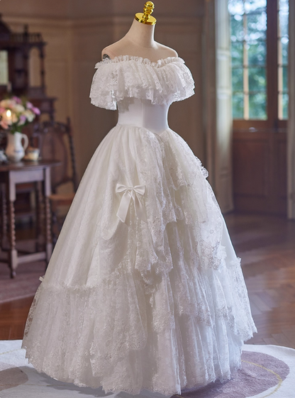 Vintage Wedding Dress Off Shoulder Lace Pleated Wedding Dress  D3733