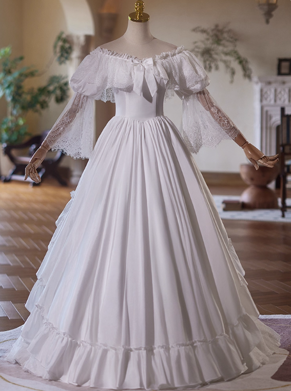 Vintage Wedding Dress V-neck Lace Pleated Wedding Dress  D3734