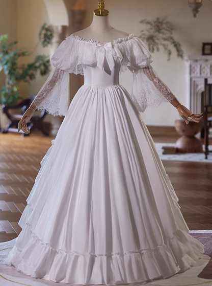 Vintage Wedding Dress V-neck Lace Pleated Wedding Dress  D3734