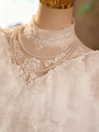 Vintage Wedding Dress High Collar Pleated Lace Wedding Dress  D3739