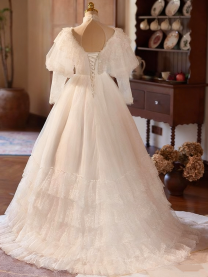 Vintage Wedding Dress High Collar Pleated Lace Wedding Dress  D3739