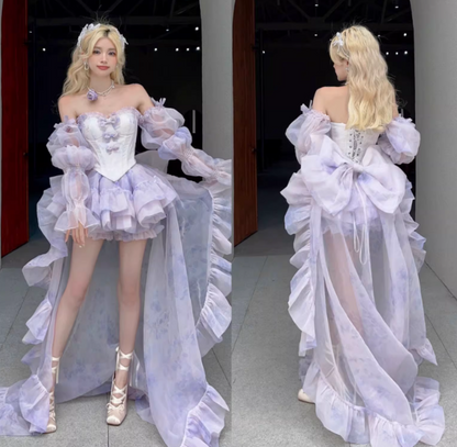 Sweet Homecoming Dress Off Shoulder Short Prom Dress Birthday Party Outfits Two Piece   D3743