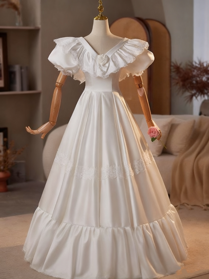 Elegant Wedding Dress V-neck Lace Pleated Wedding Dress  D3746