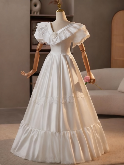 Elegant Wedding Dress V-neck Lace Pleated Wedding Dress  D3746