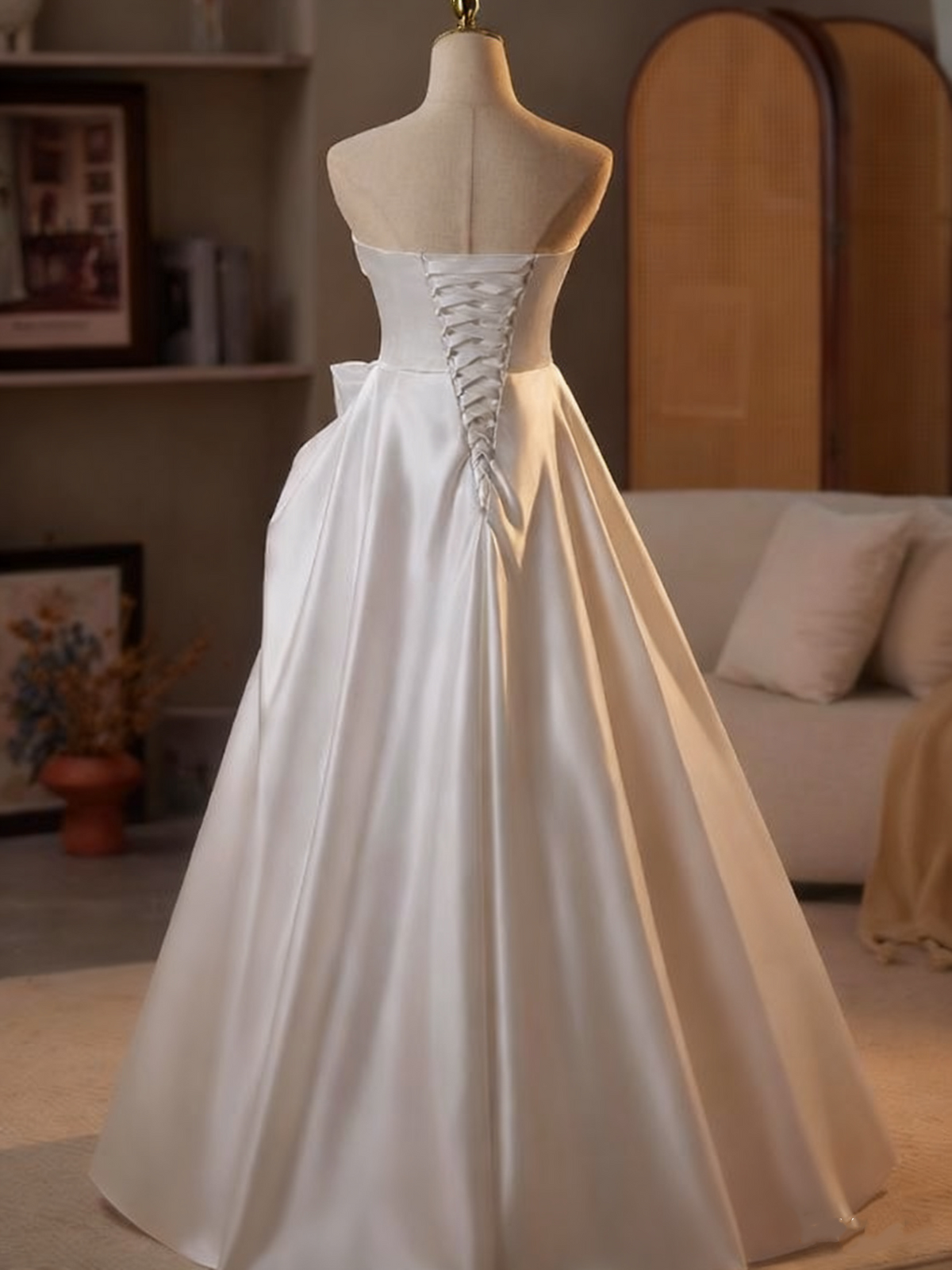 Minimalist Wedding Dress Strapless Pleated Wedding Dress  D3747