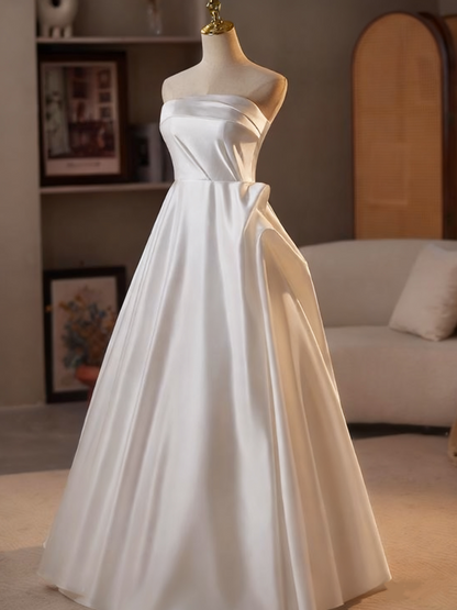 Minimalist Wedding Dress Strapless Pleated Wedding Dress  D3747