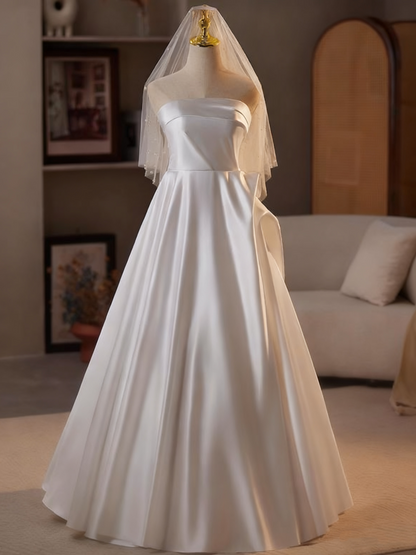 Minimalist Wedding Dress Strapless Pleated Wedding Dress  D3747
