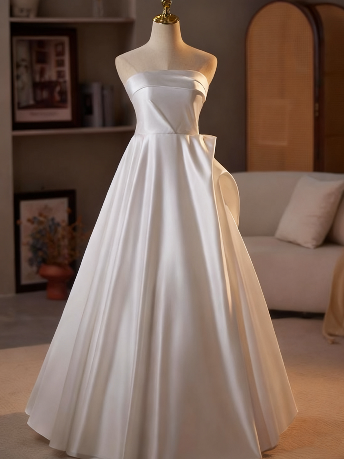 Minimalist Wedding Dress Strapless Pleated Wedding Dress  D3747