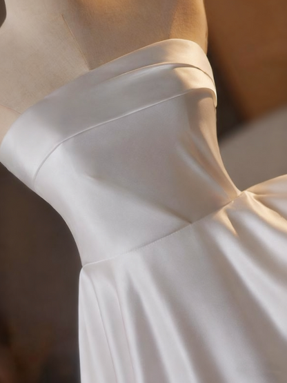 Minimalist Wedding Dress Strapless Pleated Wedding Dress  D3747