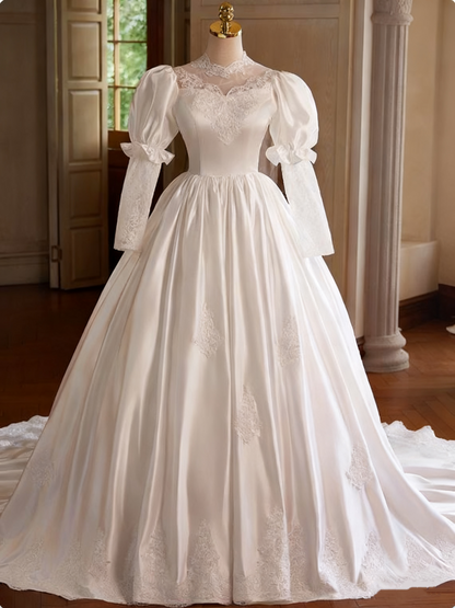 Vintage Wedding Dress Long Sleeve Lace Pleated Wedding Dress  D3750