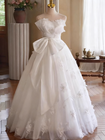 New Arrival Wedding Dress Strapless Tulle Floral Pleated Wedding Dress  D3751
