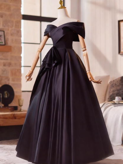 Elegant Prom Dress Black Off Shoulder Pleated Ball Gown Evening Dress   D3759