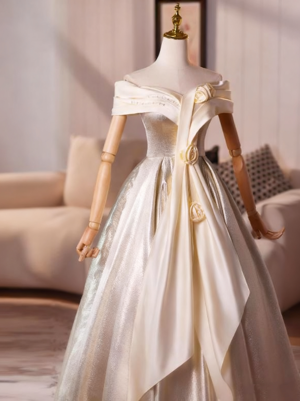 Elegant Prom Dress Off Shoulder Pleated Rose Ball Gown Evening Dress   D3760