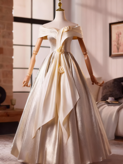 Elegant Prom Dress Off Shoulder Pleated Rose Ball Gown Evening Dress   D3760