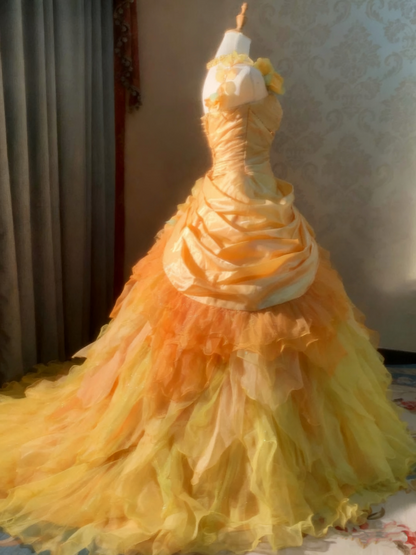 New Arrival Prom Dress One Shoulder Pleated Ruffle Ball Gown Quinceanera Dress   D3763