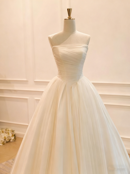 Minimalist Wedding Dress Strapless Tulle Pleated Wedding Dress  D3771