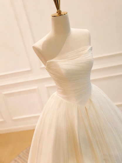 Minimalist Wedding Dress Strapless Tulle Pleated Wedding Dress  D3771