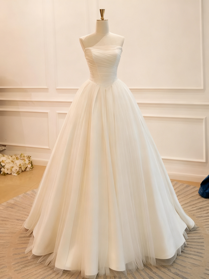 Minimalist Wedding Dress Strapless Tulle Pleated Wedding Dress  D3771