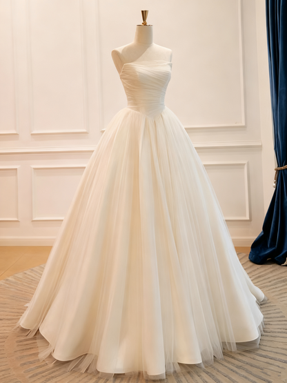 Minimalist Wedding Dress Strapless Tulle Pleated Wedding Dress  D3771