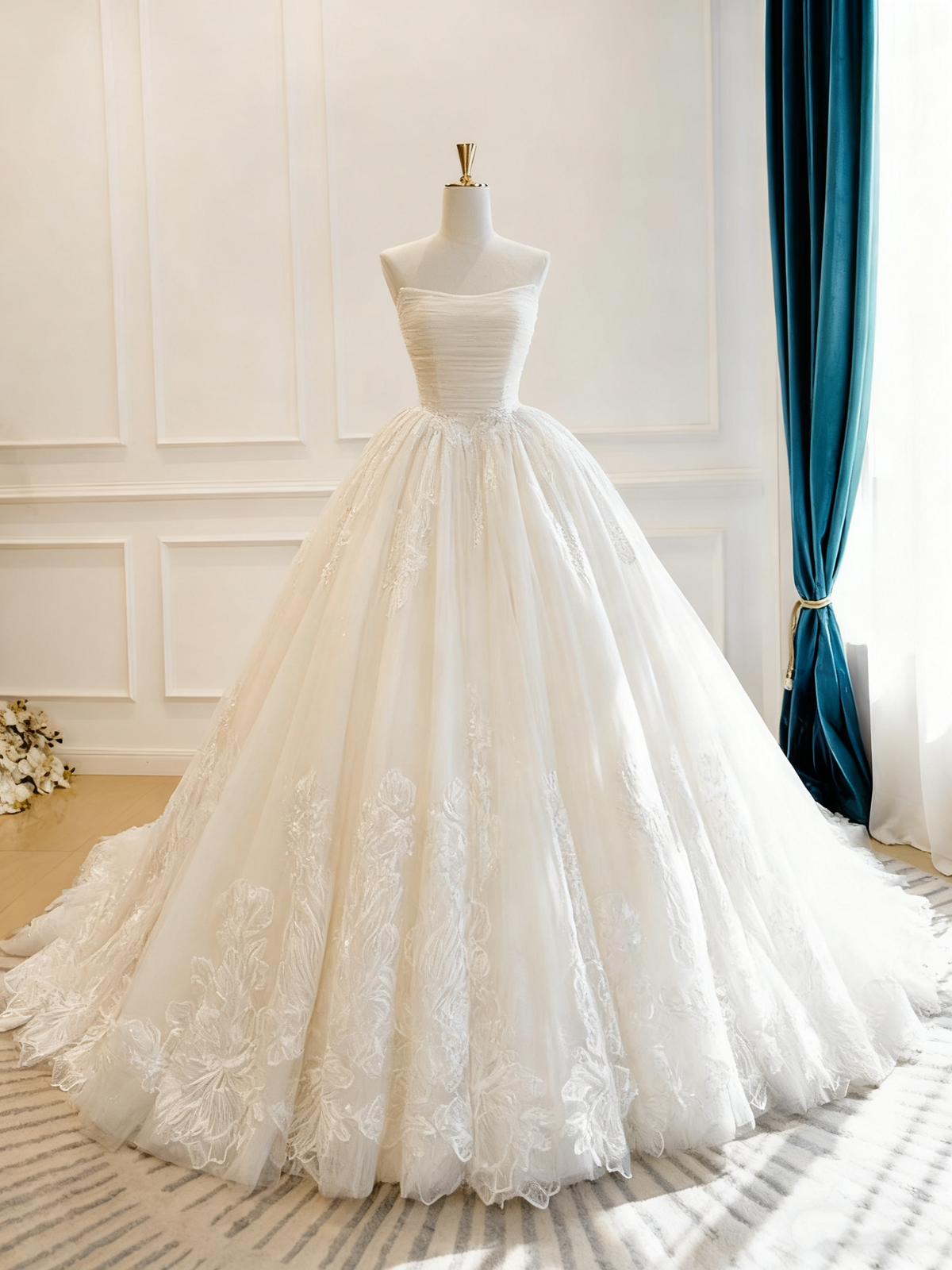 Elegant Wedding Dress Strapless Pleated Tulle Wedding Dress  D3772