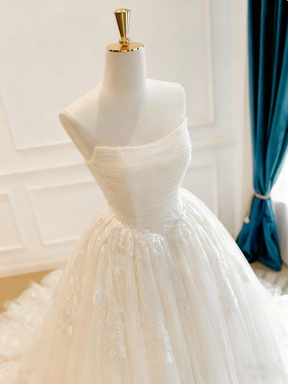 Elegant Wedding Dress Strapless Pleated Tulle Wedding Dress  D3772