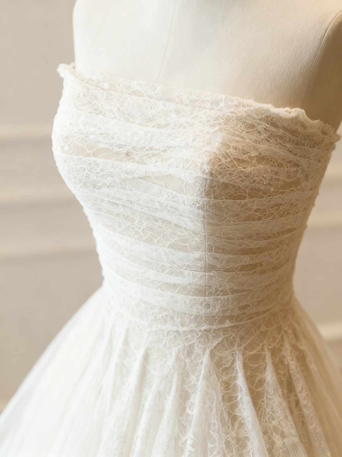 Minimalist Wedding Dress Strapless Pleated Tulle Wedding Dress  D3774