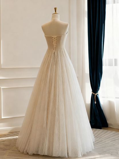 Minimalist Wedding Dress Strapless Pleated Tulle Wedding Dress  D3774