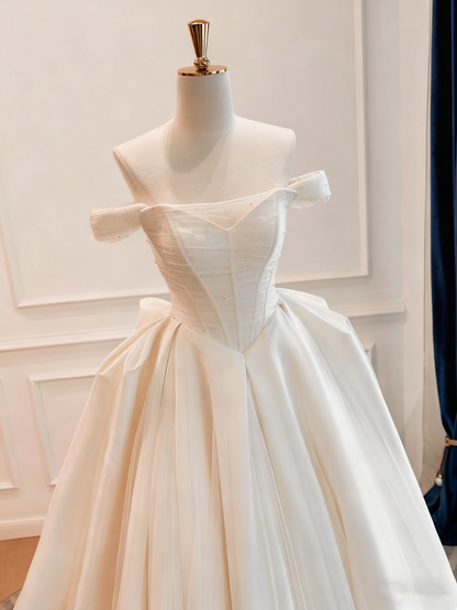 Minimalist Wedding Dress Off Shoulder Wedding Dress  D3776