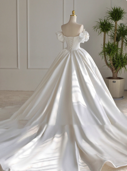 Minimalist Wedding Dress Off Shoulder Pleated Wedding Dress   D3792