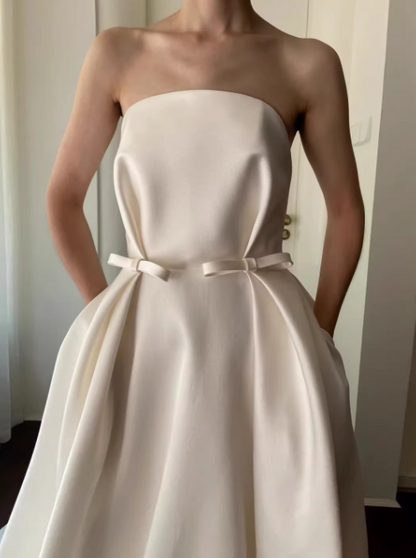 Minimalist Wedding Dress Strapless Pleated Wedding Dress  D3794