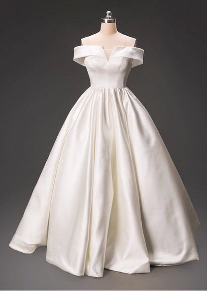 Minimalist Wedding Dress Off Shoulder Pleated Wedding Dress  D3797