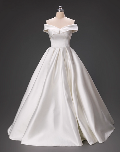 Minimalist Wedding Dress Off Shoulder Pleated Wedding Dress  D3797