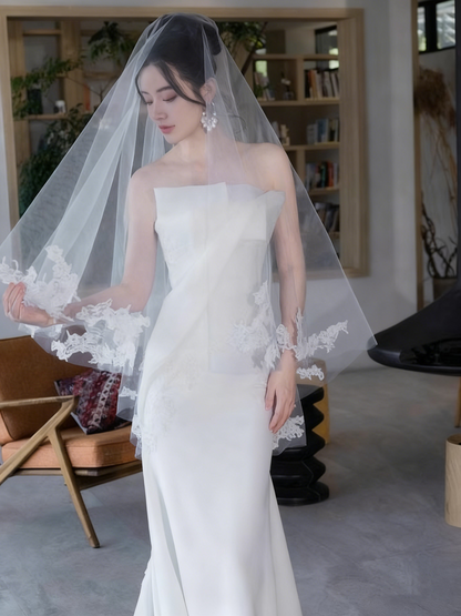 Minimalist Wedding Dress Strapless Pleated Mermaid Wedding Dress  D3805
