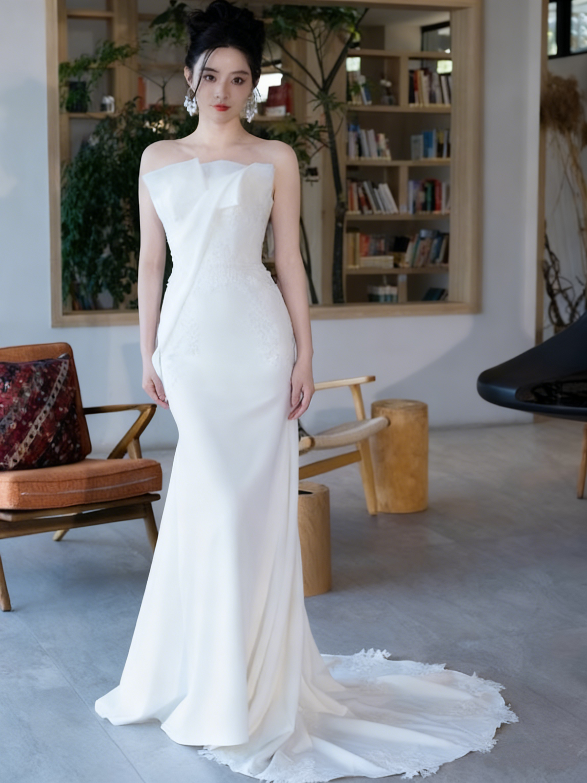Minimalist Wedding Dress Strapless Pleated Mermaid Wedding Dress  D3805