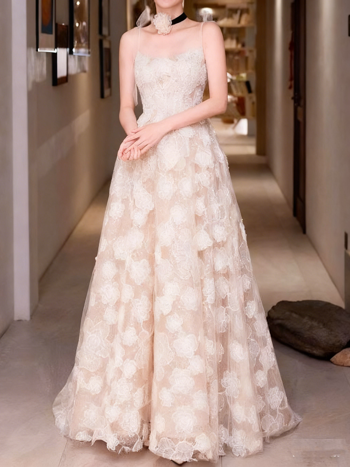 New Design Prom Dress Spaghetti Straps Flower Evening Dress Gala Dress Birthday Party Dress   D3808