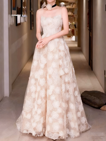 New Design Prom Dress Spaghetti Straps Flower Evening Dress Gala Dress Birthday Party Dress   D3808