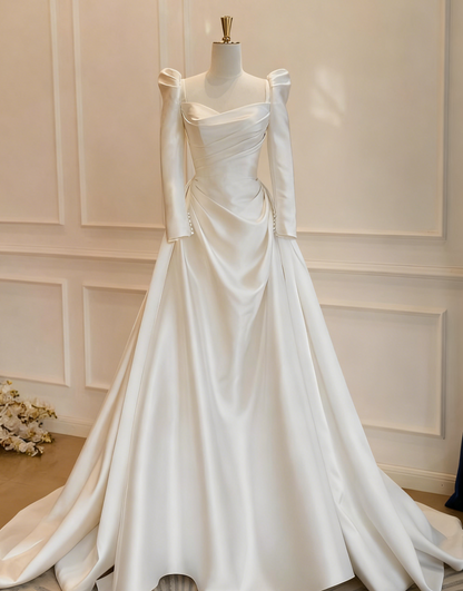 Vintage Wedding Dress Long Sleeves Pleated Wedding Dress  D3812