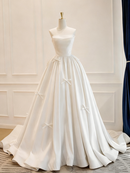 Minimalist Wedding Dress Strapless Bowknot Pleated Wedding Dress  D3820