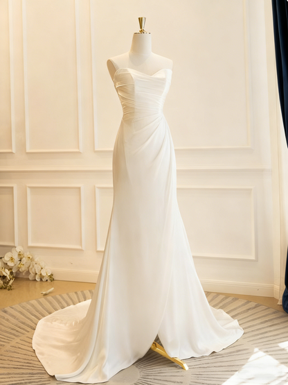 Minimalist Wedding Dresss Sweetheart Pleated Wedding Dress  D3821